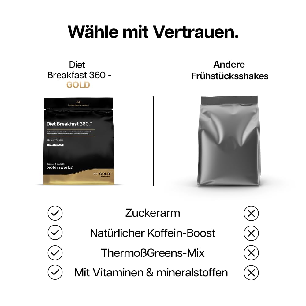 Protein Works | Diet Breakfast 360 - Gold, Sommerbeeren, 36 Portionen, 2kg | Diät-Mahlzeitenersatz, Abnehmen Shake, Gewichtsverlust, mit Koffein, grünem Tee, Yerba Mate, 24 Vitamine & Mineralstoffe