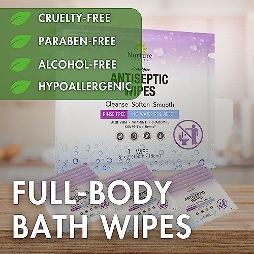 Individually Wrapped Nurture Antibacterial Body & Hand Wipes | Alcohol-Free Antiseptic Wet Disinfecting Sanitizer Towelettes 4 Germ Removal, Sanitizing Hands | Natural Cleaning Cloths | Adults & Baby - Thumbnail 7
