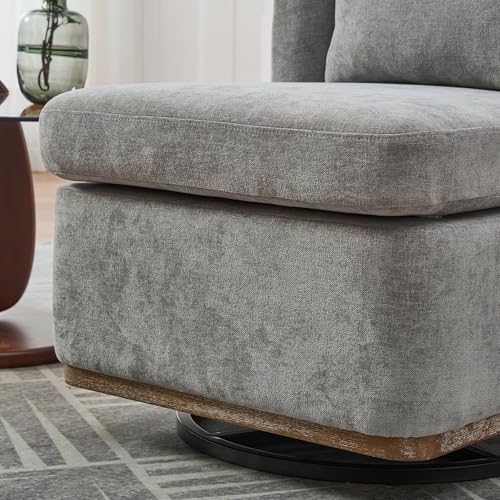 Sillón giratorio chenille gris moderno miniatura 4