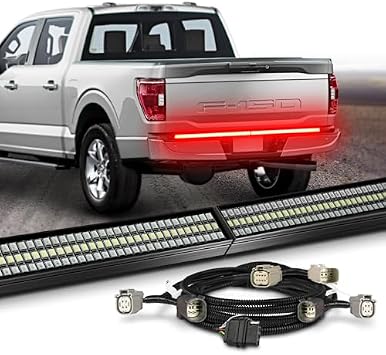 OPT7 Dynamic Taillight for F150 2021-2025 w/OE Halogen Tail Lights & BLIS Redline 60" 2-Section Triple Row LED Truck Tailgate Light Bar w/Sequential Red Turn + PlugnPlay Harness
