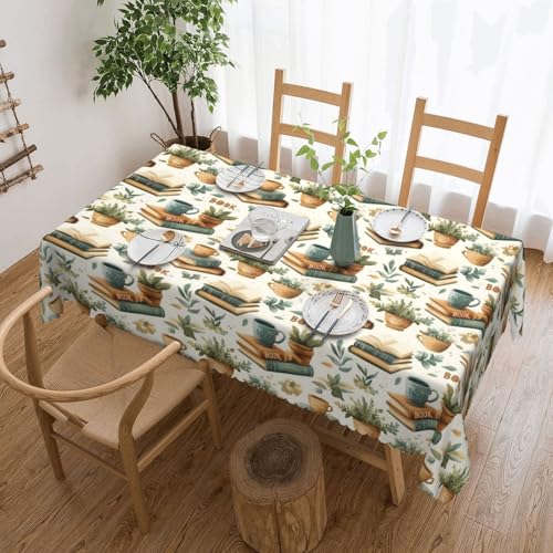 Novastar Mantel rectangular de 137 x 182 cm, con estampado de plantas de café, mantel de pícnic, borde ondulado, cuadrado, tela impermeable, para exteriores