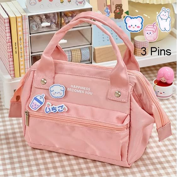 Miniatura 7 de AONUOWE Lonchera Kawaii - Bonita bolsa de mano con aislamiento estético para mujeres y niñas (rosa, S)