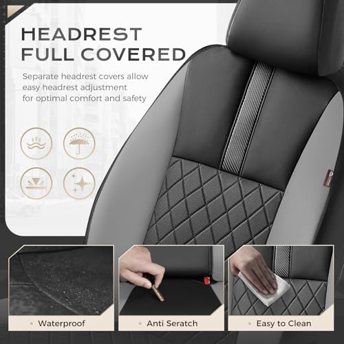 Image of Coverado Car Seat Covers Full Set, Automotive Leather Seat Covers for Car,Universal Fit Front Back Seat Cover, Non-Slip Waterproof Breathable Car Seat Protector
