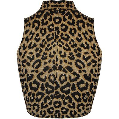 Crop top col roulé imprimé léopard sans manches coupe ajustée