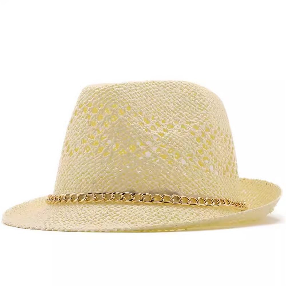 Cappello da Spiaggia in Paglia per Uomo Cappello A Bombetta da Jazz di Paglia Scavato Foto Viaggio Viaggio Estivo all'aperto(Colour 3)