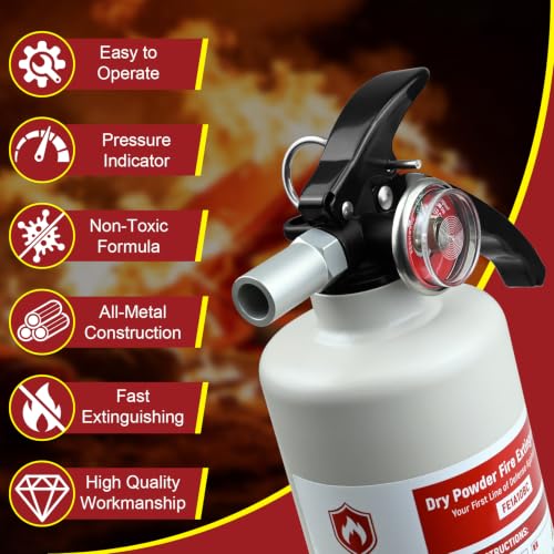 Image of 2 Pack ABC Fire Extinguishers with Mount, 2.5lb 1A:10B:C Rated for Home, Vehicle, Boat, Portable Dry Chemical Fire Extinguisher with Quick-Release Handle (Beige)