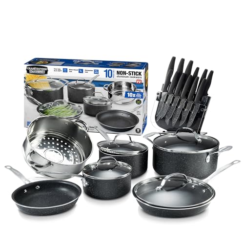 Granitestone Original 23 Piece Nonstick Cookware and Knife Set with Block Scratch-Resistant Ultra...