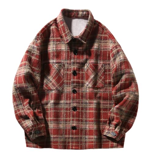 Chaqueta de camisa para hombre a cuadros con botones, camisa de leñador de algodón, chaqueta Oktoberfest, camisa de ocio, gran tamaño, Y2K, ropa de calle, chaqueta cálida para otoño e invierno, abrigo