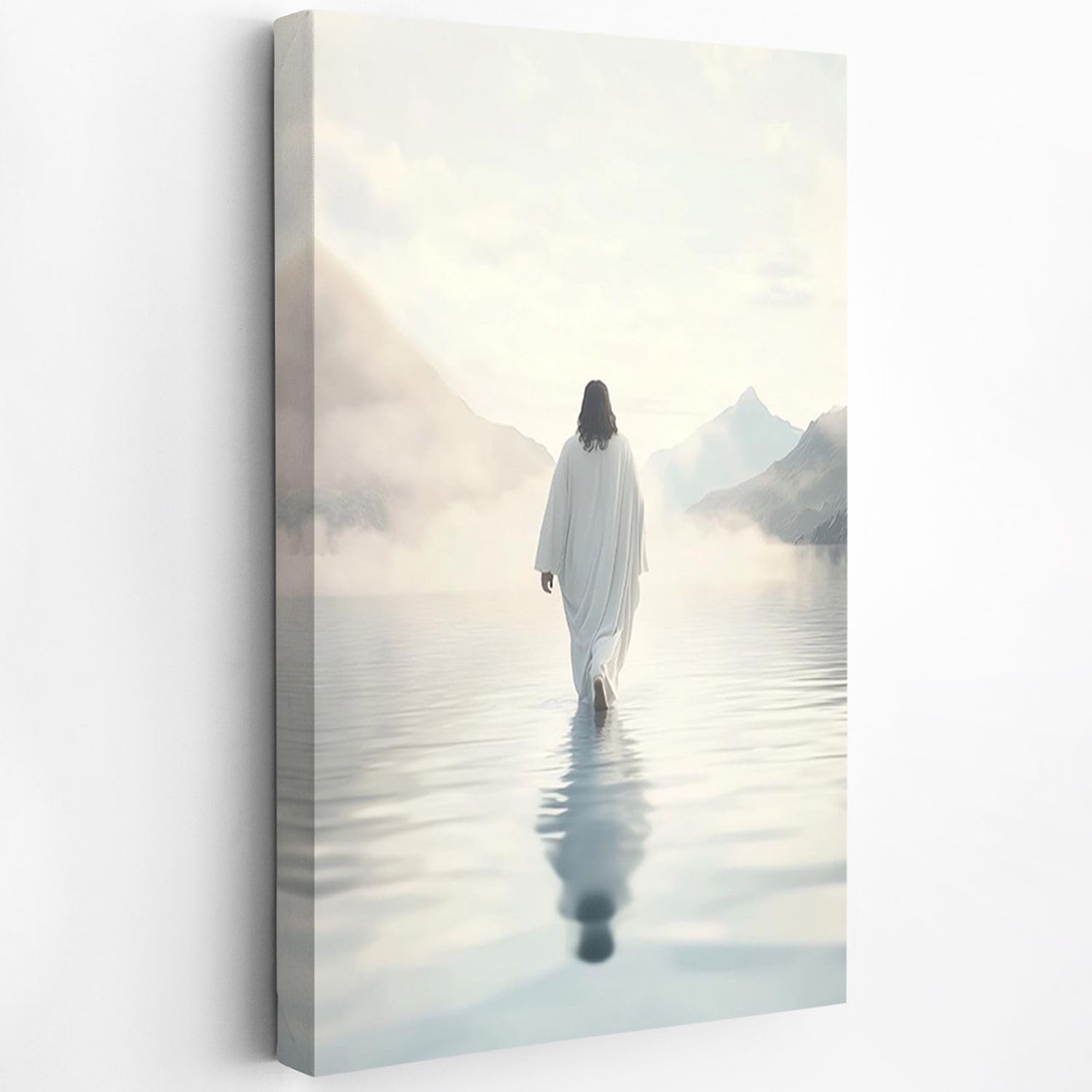 Fchen art Jesus Walks on Water Print Wall Decor Art Easter Resurrection Christian Wall Art Print Painting Serene Church, Home & Hotel Decor - 28"x40" Framed Canvas with Divine Spiritual Theme