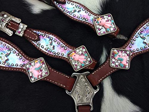 Showman Pony Tie Dye Unicorn Print Leather Headstall & Breast Collar Set