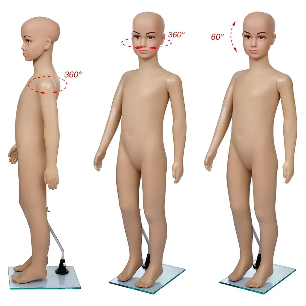 Schaufensterpuppe Kind 110 cm Ganzkörper Kinder-Mannequin beige für Mode Präsentation Kleidung Kinderbekleidung mit Glasplatte
