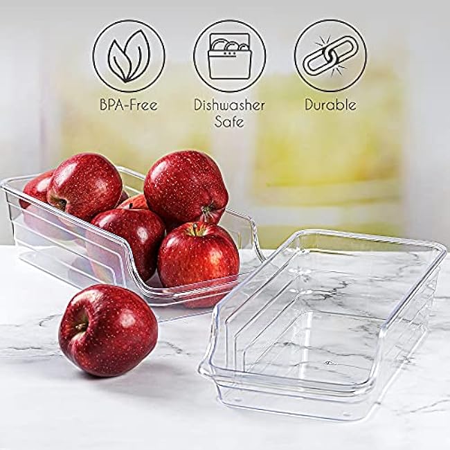 Crystalia Clear Refrigerator Organizer Storage Bins, 2 Pcs Plastic Stackable Fridge and Freezer Organization Drawers, Small Food, Can, Drink, Vertical Clear Plastic Organizer for Countertop-Cabinet
