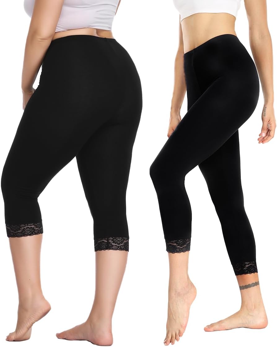 caringgarden 2 Pack High Waisted Yoga Capris for Women Stretchy Cropped Leggings Lightweight Gym Tights