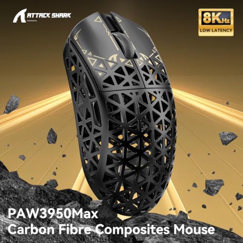 Image of ATTACK SHARK R5Ultra 8K Carbon Fiber Wireless Gaming Mouse with 42,000 DPI -PAW3950 MAX Sensor -39g Ultra-Lightweight -Nordic52840 -Wired /BT /2.4GHz Wirelss Programmable Mouse for PC /Mac (Black)
