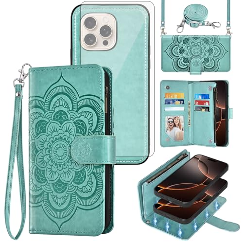 Coque iPhone 16 Pro porte-cartes verre trempé et housse fermeture éclair i16