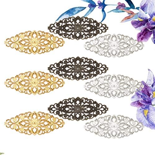 Exceart 30pcs Round Flower Filigree Connectors Charms Pendants Metal Hollow Flower Charms Embellishments for DIY Hairpin Headwear Earring Jewelry Making