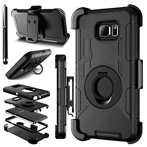 BENTOBEN Galaxy S7 Edge Case, Galaxy S7 Edge Case Belt Clip, 4 in 1 Heavy Duty Rugged Shockproof Hybrid Kickstand Combo Belt Clip Holster Cover Protective Phone Case for Samsung Galaxy S7 Edge, Black