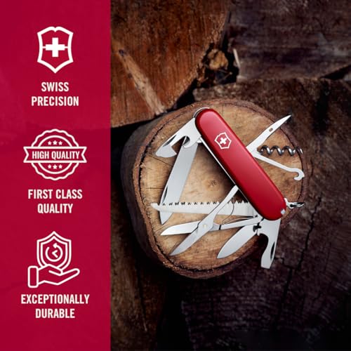 Image of Victorinox Huntsman Swiss Army Knife, 15 Functions, Swiss Made Pocket Knife with Large Blade, Screwdriver, Scissors and Wood Saw - Red