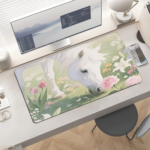 Desk Pad Protector 24x12 Inch Extended White Horse Keyboard Mouse Mat miniatura 6