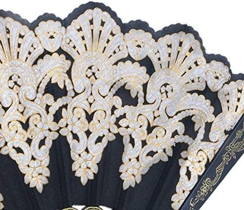 SOZA Hand Folding Fan Favors, Hand Held Black Spanish Style Fans Fashion Peacock Handheld Fan Christmas Party Favor Wedding Dancing Party Prom Decor Flower Fan for Women and Girls (Black)