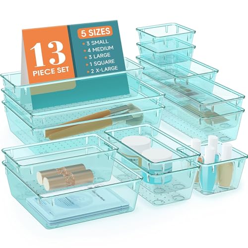 Image of 13 PCS Drawer Organizer Set, 5 Size Bathroom and kitchen organizer Trays