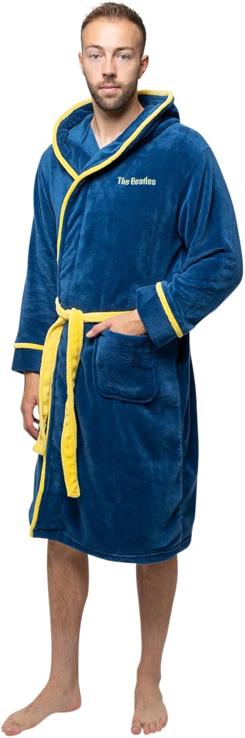 The Beatles Men's Navy Blue Rock Off Officially Licensed Products Bathrobe Yellow Submarine Logo Official Unisex S