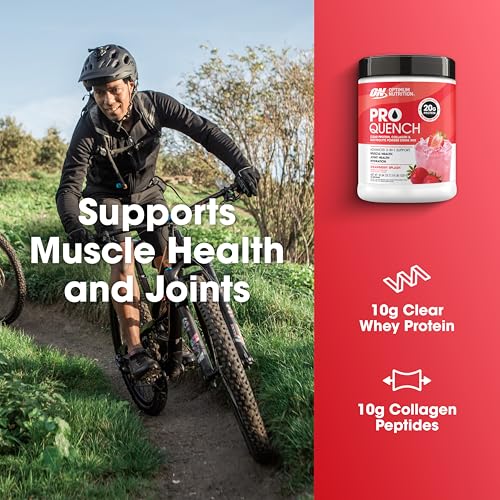 Image of Optimum Nutrition Pro Quench, 10g Clear Protein, 10g Collagen peptides & Electrolyte Powder Drink Mix, Strawberry, 20 Servings, 520 Grams (Packaging May Vary) (Pack of 6)