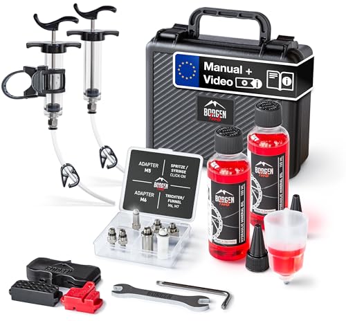 Borgen Pro Kit de Sangrado Frenos de Disco Bicicleta Shimano, Tektro y TRP – Instrucciones, 2× Aceite Mineral para Frenos, Kit de purgado Frenos, Sangrado de Frenos