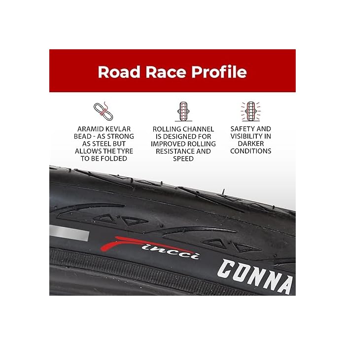 Fincci Racing Reflective Bike Tyres 700x23c - Pair Slick Foldable - Image 4