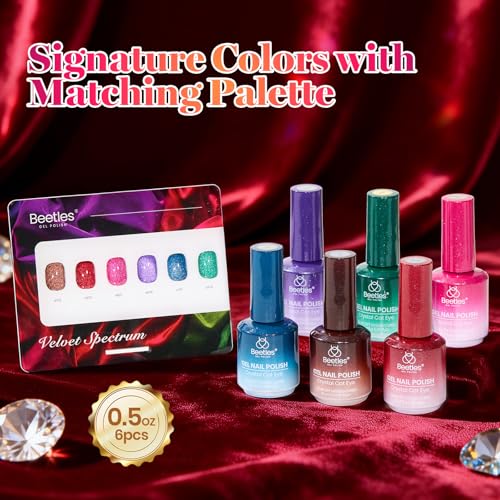 Image of Beetles Cat Eye Gel Nail Polish Set - 6 Colors 15ML Full Size Glitter Gel Polish Kit Red Pink Brown Burgundy Purple Blue Green Magnetic Stunning Effect Soak Off UV Nail Art DIY Home Manicure Gifts