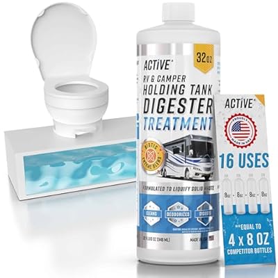 RV Black Tank Treatment Toilet Chemicals - 16 Treatments Waste Digester for Holding Tank, Gray Water Tank in RVs, Campers & Boat - Camper Toilet Sensor Cleaner, Sewer Deodorizer, 32oz - Made in USA