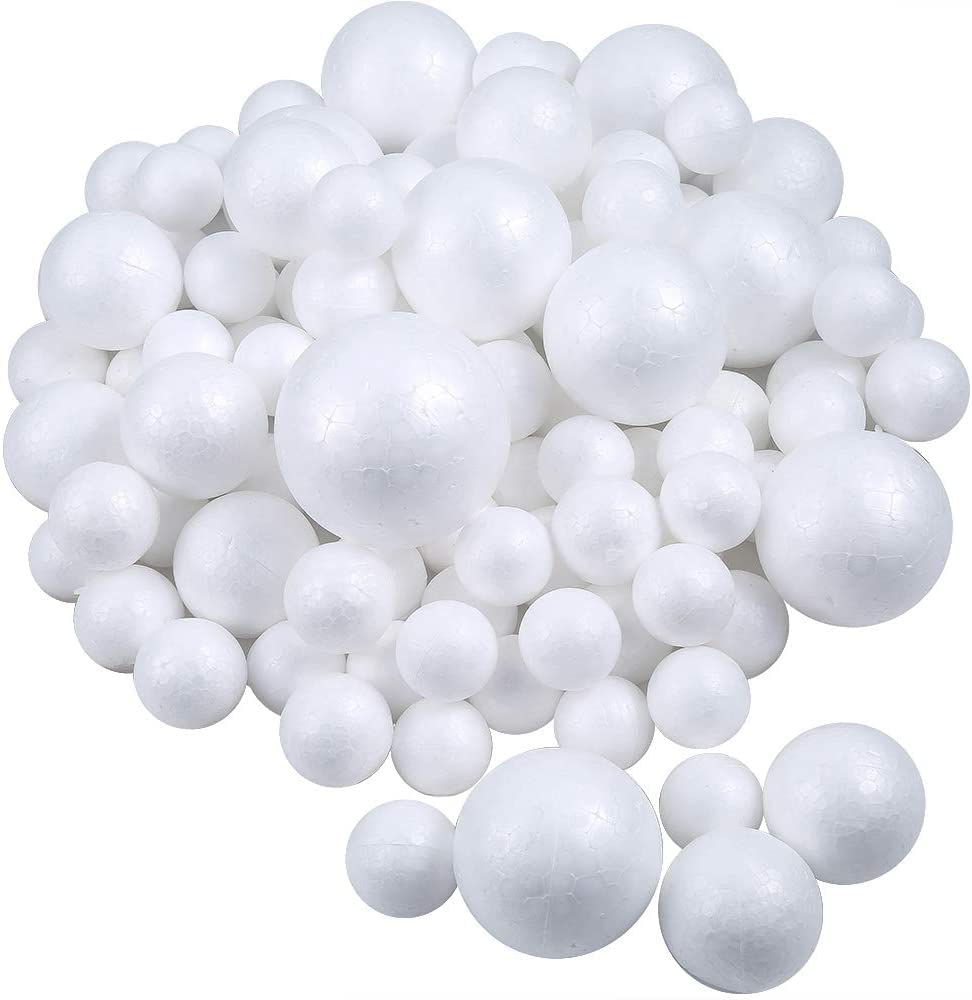 100PCS Craft Foam Ball, White Polystyrene Smooth Round Ball, Foam Craft Balls for DIY Arts and Crafts, Modeling, Household School Projects, Holiday Party Wedding Decorations