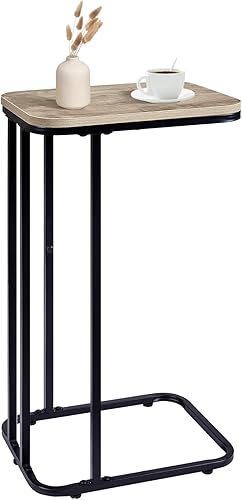 KJGKK Mesa auxiliar en forma de C, mesa auxiliar pequeña de 26.6 pulgadas de alto para sofá, cama, mesa alta de bandeja de TV para sala de estar,