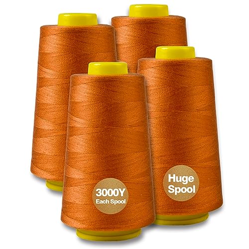 Ginger Serger Thread, All-Purpose Thread for Sewing, Polyester, 4 Cones of 3000 Yards Each Spool for Sewing Machine