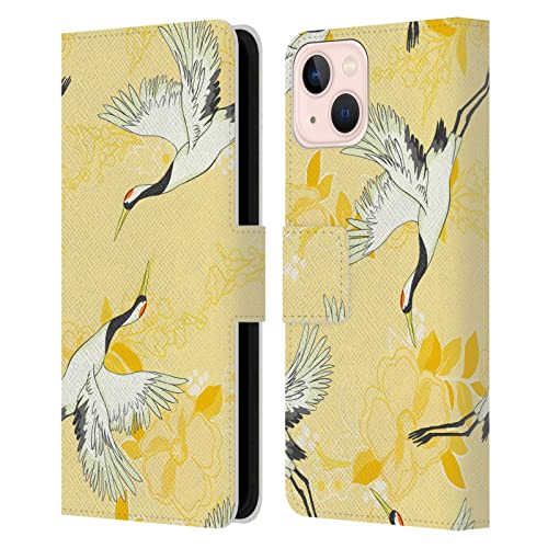 Étui portefeuille iPhone 13 Haroulita Jaune Oiseaux en cuir