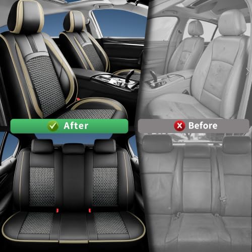 Image of Fit CX-30 Car Seat Covers for Mazda CX-30 2020-2024 2025 2026-Upgraded Premium Waterproof & Breathable Leather, Airbag Compatible, All-Weather Seat Cushion Protector,Full Set,Beige