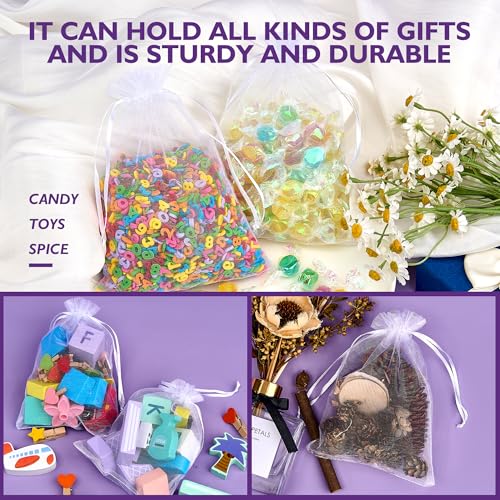 Image of PACKINNO 100pcs White Organza Bags, Sheer Organza Bags 4x6 Inch, Small Mesh Bag Drawstring, Jewelry Gift Bags for Party, Candy, Christmas, Festival, Bathroom Soaps, Makeup