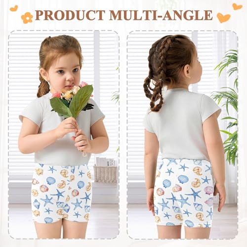 Sea Shell Watercolor Print Girls Shorts Elastic Waist Sports Shorts Girls Leggings Pants for 4-10 Years4
