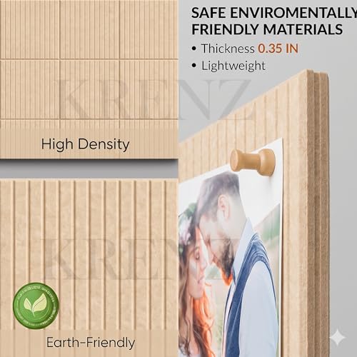 Image of KRENZ Self Adhesive Bulletin Notice Board (30 X 30 Cm) with Drawing Pins List Board for Wall Vision Board for Manifestation Wall Boards Message Board for Office School Collage (2, Cream Line)