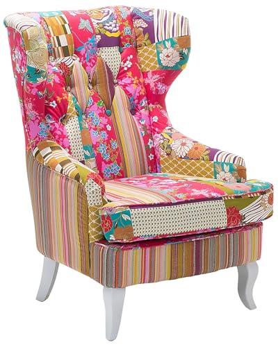 Beliani Sessel Patchwork bunt rosa Ohrensessel mit weißen Holzbeinen Retro-Stil Molde