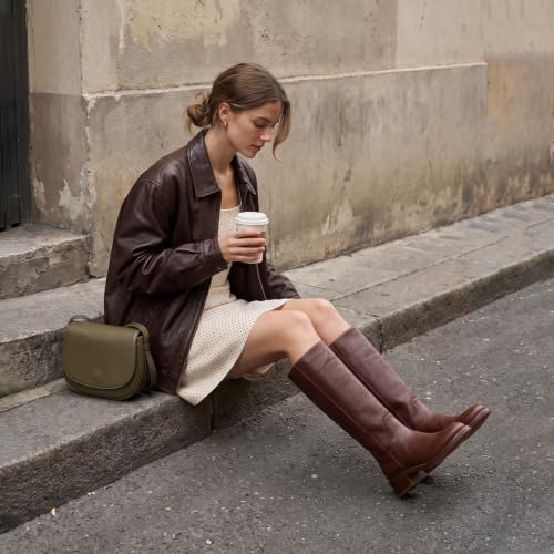 Image of Women's Knee High Riding Boots Round Toe Side Zipper Chunky Block Heel Tall Boots Comfortable Pull on Wide Calf Boots
