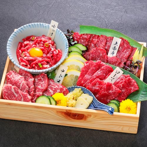 [熊本県水上村] 純国産 馬刺し 4種スペシャル セット 約200g 馬 馬肉 ばにく 桜肉 国産 上赤身 霜降り ロース ユッケ 食べ比べ 詰め合わせ 馬刺し専用醤油付き 冷凍