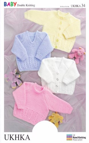 Double Knitting Pattern - UKHKA 34 Baby Cardigans & Sweaters, 16'' - 24'' chest