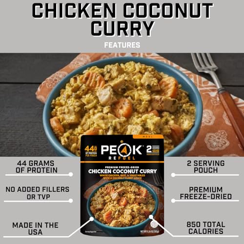 Peak Refuel Chicken Coconut Curry | Freeze Dried Backpacking and Camping Food | Amazing Taste & Quality | High Protein | Real Meat | Quick Prep (2 Serving Pouch) - Image 4