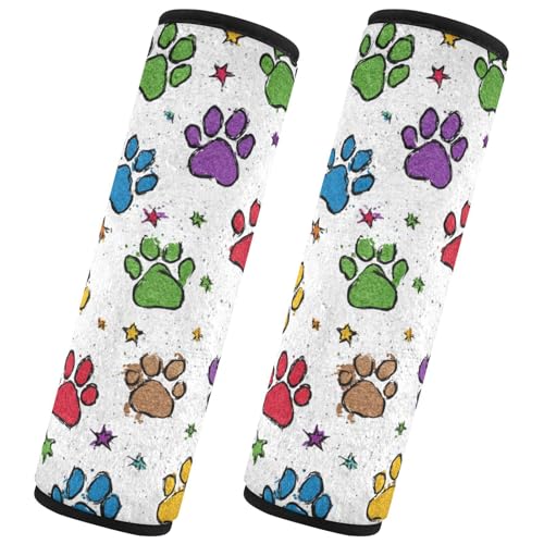 Image of 2 Pack Seatbelt Covers Seat Belt Cover Pad for Adults Boys Girls Car Seat Strap Covers Pads Cushion Universal Shoulder Strap Pad Protector for Backpack Camera Bag 10x7.7Inch Cute Colorful Paw Prints a
