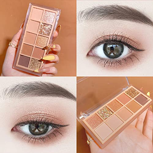 erinde 10 colors eyeshadow palette makeup - matte shimmer glitter brown eye shadow ultra-blendable high pigmented naturing-looking neutral nude eyeshadow palette with professional brush sunset
