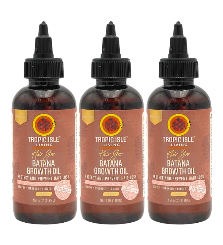 Tropic Isle Living Batana Oil – 3x Batana Hair Growth Oil Light Blend 4oz Bundle – Nourishing and Strengthening Formula for Shiny Hair – Gift Set (3 Items)