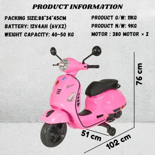 NOVASHOT Vespa 12v Battery Operated Rechargeable Ride On Scooter with Foot Accelerator for Kids, 2 to 6 Years, (Pink) - Image 2