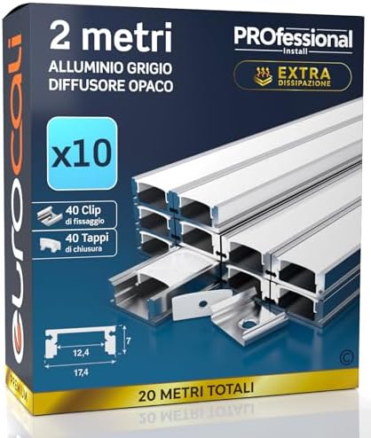 Profilati Angolari Alluminio Per LED - 12x2mt Per Strisce LED Fino 10.5mm, Schermatura Opaca - Foto 3