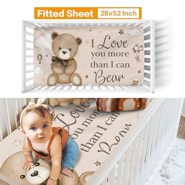 Baby Crib Bedding Set - Moon Animal Nursery Bed 3 Pcs Set - Chic Soft Blanket, Sheet, Crawling Rug for Newborns Boys Girls Gifts Color20-Bear